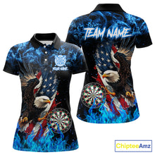 Load image into Gallery viewer, Blue Flame American Flag Eagle Women Dart Shirts Custom patriotic Dart Jersey NQS11645