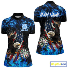 Load image into Gallery viewer, Blue Flame American Flag Eagle Women Dart Shirts Custom patriotic Dart Jersey NQS11645