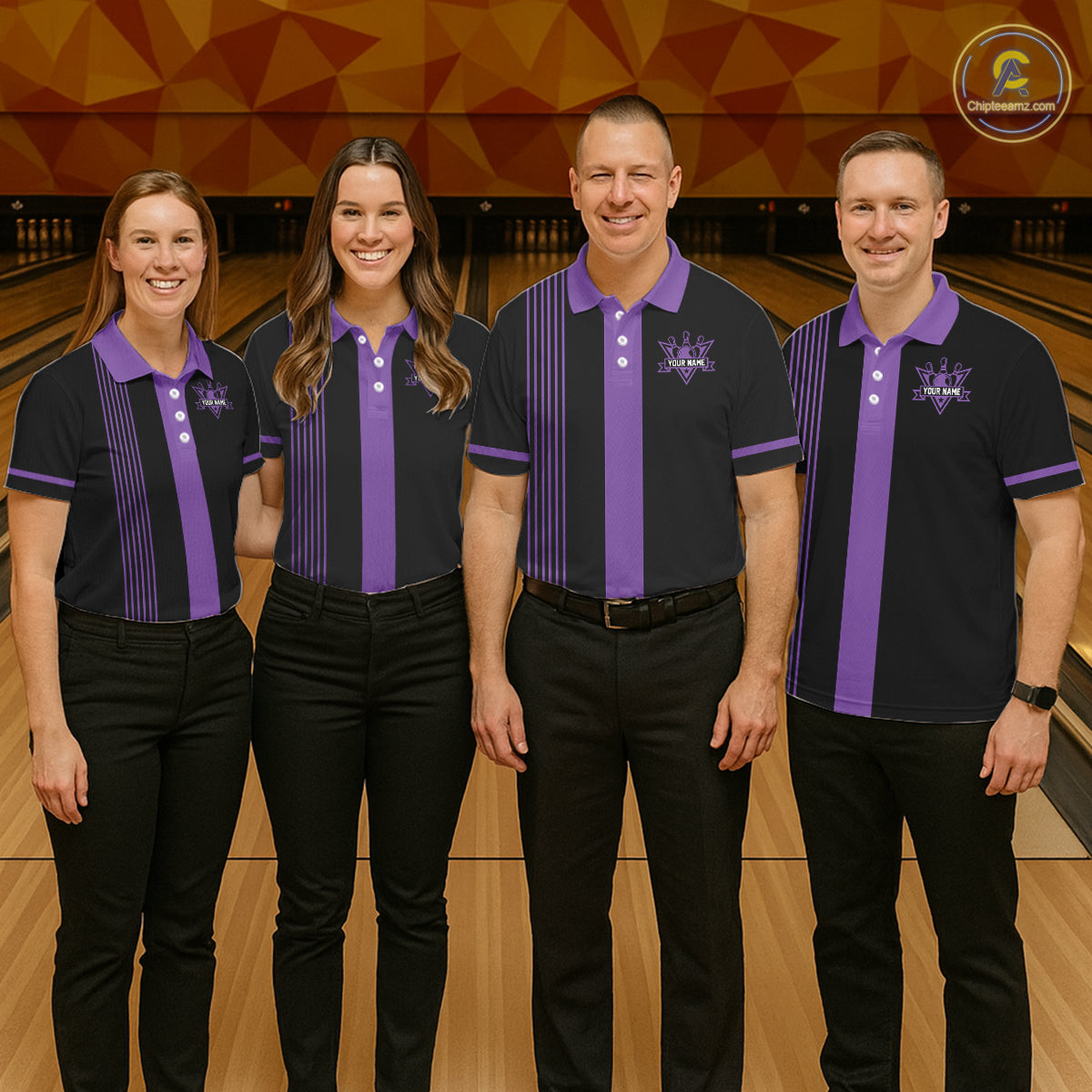Custom Black and Purple American Flag Retro Bowling Team Shirts For Women, Patriotic Bowling Outfits NQS11650