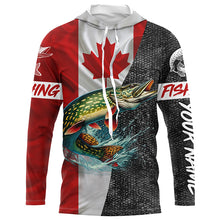 Load image into Gallery viewer, Canadian Flag Northern pike Fishing Custom long sleeve performance Fishing Shirt, pike Fishing jerseys NQS4927