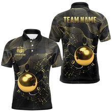 Load image into Gallery viewer, Personalized Black and Gold Bowling Polo, Quarter Zip Shirts For Men Custom Bowling Team League Jersey NQS9688
