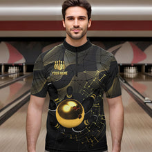 Load image into Gallery viewer, Personalized Black and Gold Bowling Polo, Quarter Zip Shirts For Men Custom Bowling Team League Jersey NQS9688