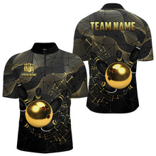 Load image into Gallery viewer, Personalized Black and Gold Bowling Polo, Quarter Zip Shirts For Men Custom Bowling Team League Jersey NQS9688