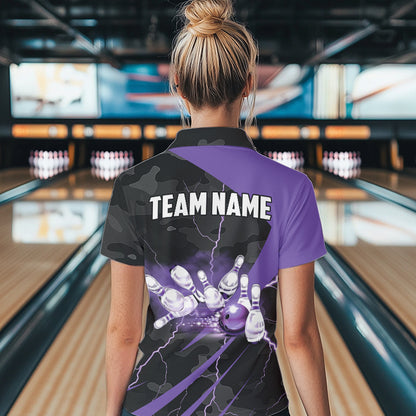 Black Camo Purple Lightning Thunder Bowling Shirts For Women Custom Bowling Team League Jerseys NQS9689