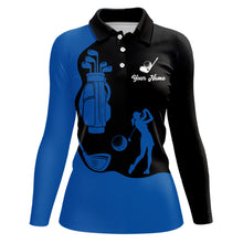 Load image into Gallery viewer, Black and Blue Womens golf polo shirt customized name golf clothing, personalized golf gifts NQS9691