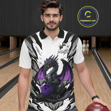 Load image into Gallery viewer, Black and White Bowling Polo, Quarter Zip Shirts For Men Custom Purple Dragon Bowling Team Jerseys NQS11740