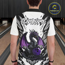 Load image into Gallery viewer, Black and White Bowling Polo, Quarter Zip Shirts For Men Custom Purple Dragon Bowling Team Jerseys NQS11740