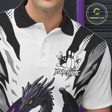 Load image into Gallery viewer, Black and White Bowling Polo, Quarter Zip Shirts For Men Custom Purple Dragon Bowling Team Jerseys NQS11740