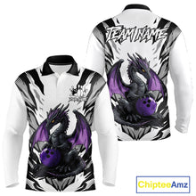Load image into Gallery viewer, Black and White Bowling Polo, Quarter Zip Shirts For Men Custom Purple Dragon Bowling Team Jerseys NQS11740