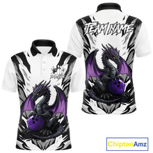 Load image into Gallery viewer, Black and White Bowling Polo, Quarter Zip Shirts For Men Custom Purple Dragon Bowling Team Jerseys NQS11740