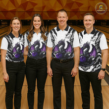 Load image into Gallery viewer, Black and White Bowling Polo, Quarter Zip Shirts For Men Custom Purple Dragon Bowling Team Jerseys NQS11740