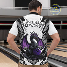 Load image into Gallery viewer, Black and White Bowling Polo, Quarter Zip Shirts For Men Custom Purple Dragon Bowling Team Jerseys NQS11740