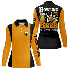 Load image into Gallery viewer, Black and yellow Retro bowling polo shirts for women custom name bowling and beer that&#39;s why I&#39;m here NQS7474