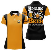 Load image into Gallery viewer, Black and yellow Retro bowling polo shirts for women custom name bowling and beer that&#39;s why I&#39;m here NQS7474