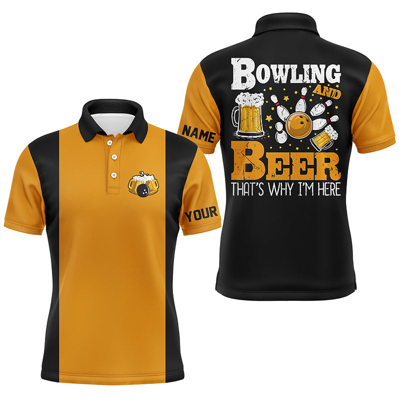 Black and yellow Retro bowling Polo shirts for men custom bowling and beer that's why I'm here NQS7474