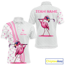Load image into Gallery viewer, Funny Mens golf polo shirt custom pink and white flamingo pattern white golf shirts NQS8610