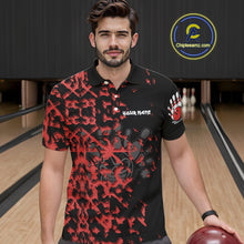 Load image into Gallery viewer, Black and Red Camo Funny Skull Bowling Polo, Quarter Zip Shirt for Men Custom Bowling Team Jersey NQS9969