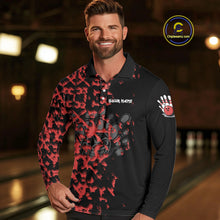Load image into Gallery viewer, Black and Red Camo Funny Skull Bowling Polo, Quarter Zip Shirt for Men Custom Bowling Team Jersey NQS9969