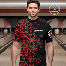 Load image into Gallery viewer, Black and Red Camo Funny Skull Bowling Polo, Quarter Zip Shirt for Men Custom Bowling Team Jersey NQS9969