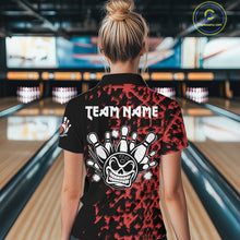 Load image into Gallery viewer, Black and Red Camo Funny Skull Bowling Polo, Quarter Zip Shirt for Women Custom Bowling Team Jersey NQS9969
