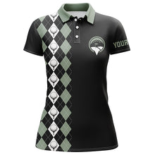 Load image into Gallery viewer, Green argyle pattern black Womens golf polo shirts custom name golf tops for laides, golfing gifts NQS5943