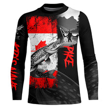 Load image into Gallery viewer, Canadian Flag Northern Pike Fishing Custom long sleeve performance Fishing Shirt, Pike fishing jerseys NQS8056