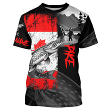 Load image into Gallery viewer, Canadian Flag Northern Pike Fishing Custom long sleeve performance Fishing Shirt, Pike fishing jerseys NQS8056