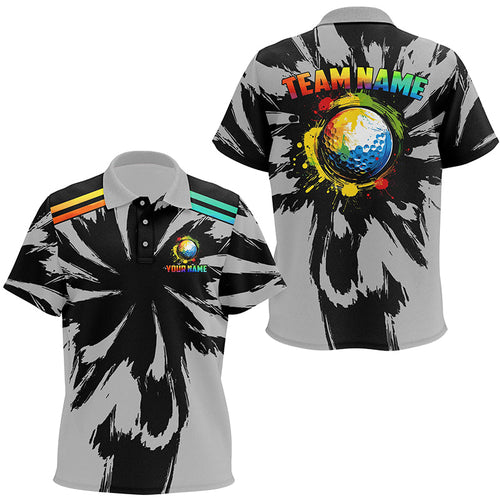 Black and gray pattern custom watercolor golf ball team Kid golf polos shirt, unique golf gifts NQS8058