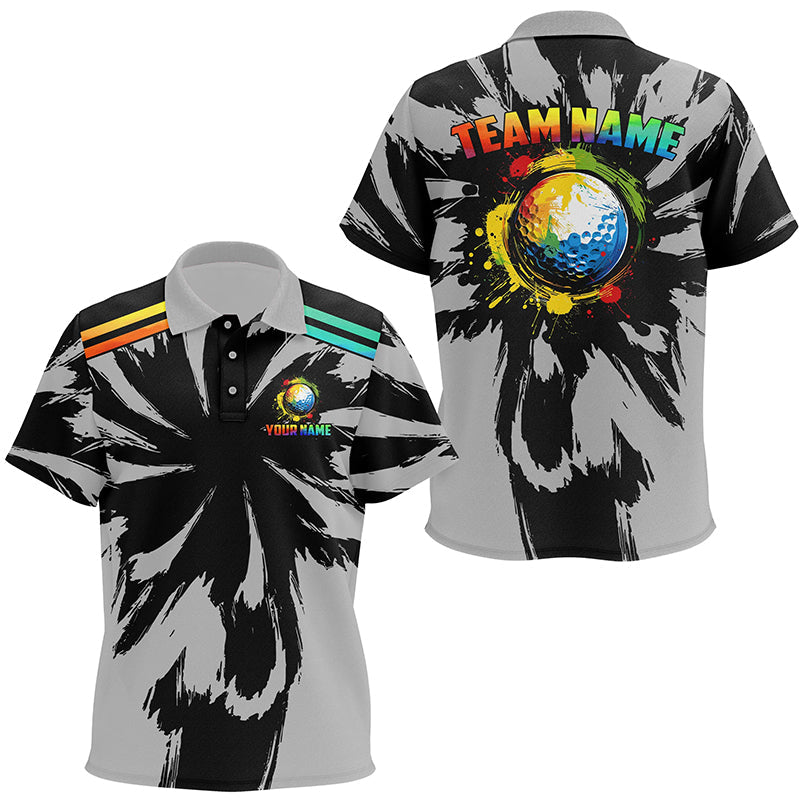 Black and gray pattern custom watercolor golf ball team Kid golf polos shirt, unique golf gifts NQS8058