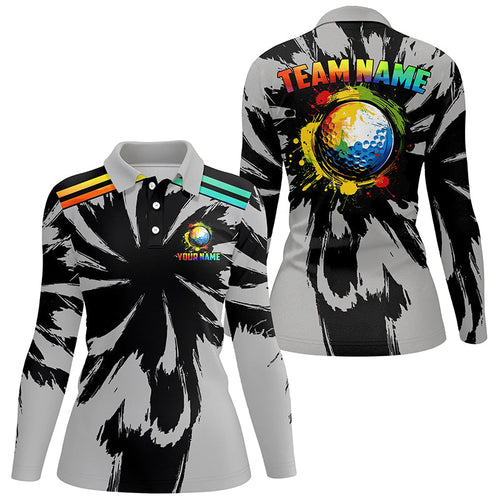 Black and gray pattern custom watercolor golf ball team Womens golf polo shirt, unique golf gifts NQS8058