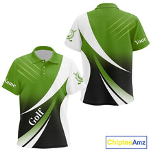 Load image into Gallery viewer, Kid golf polo shirts custom name green and white golf shirt, tournament golf tops for Kid NQS10258
