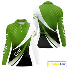 Load image into Gallery viewer, Women golf polo shirts custom name green and white golf shirt, tournament golf tops for ladies NQS10258