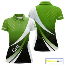 Load image into Gallery viewer, Women golf polo shirts custom name green and white golf shirt, tournament golf tops for ladies NQS10258