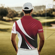 Load image into Gallery viewer, Mens golf polo shirts custom name red and white golf shirt, tournament golf tops for mens NQS10259
