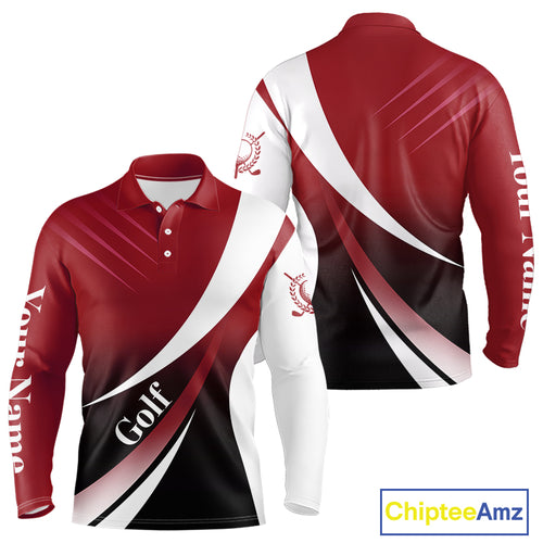 Mens golf polo shirts custom name red and white golf shirt, tournament golf tops for mens NQS10259