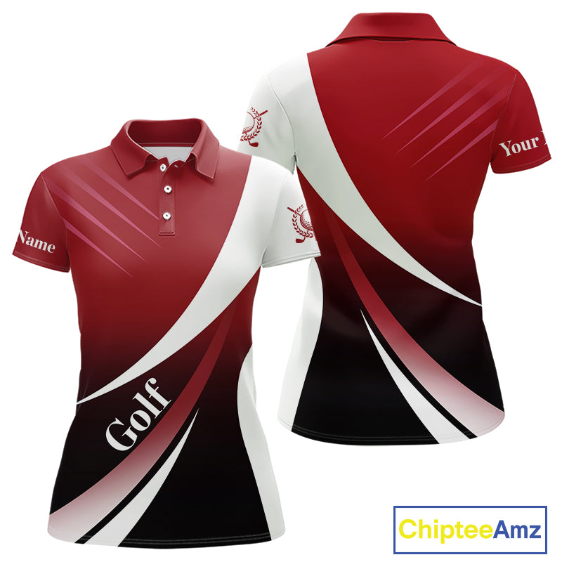 Women golf polo shirts custom name red and white golf shirt, tournament golf tops for ladies NQS10259