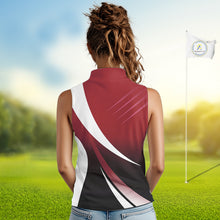 Load image into Gallery viewer, Women Sleeveless Polo Shirt custom name red and white golf shirt, tournament golf tops for ladies NQS10259