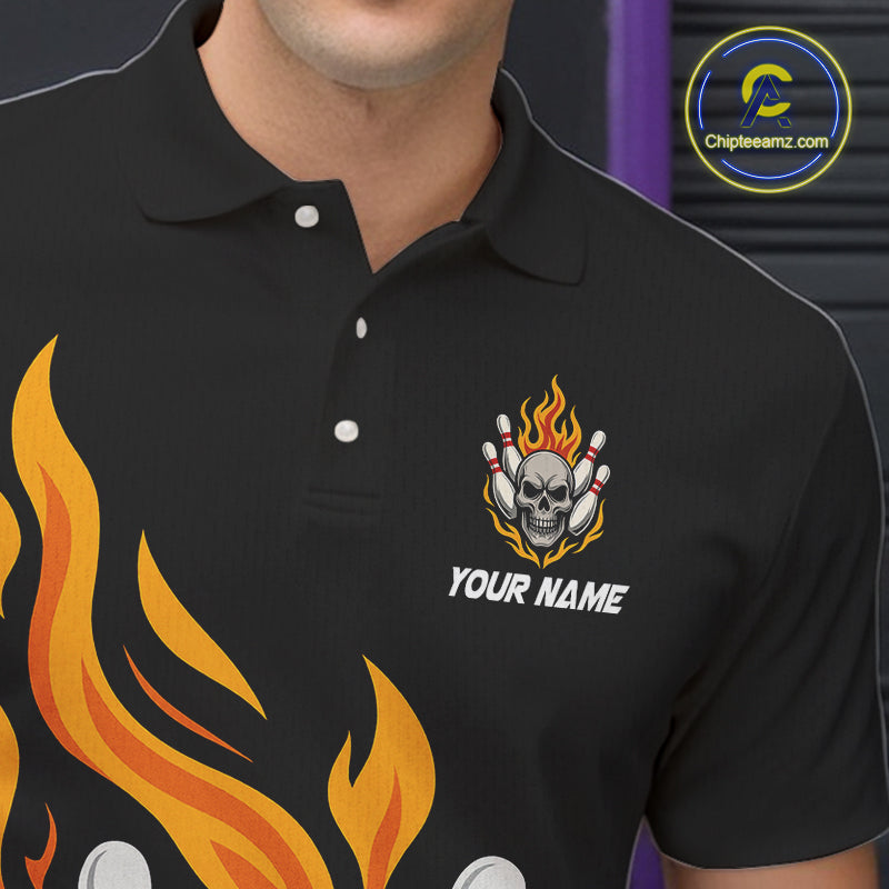 Custom Black and Yellow Flame Skull Bowling shirts for Men, bowling team league jerseys with Name NQS10263