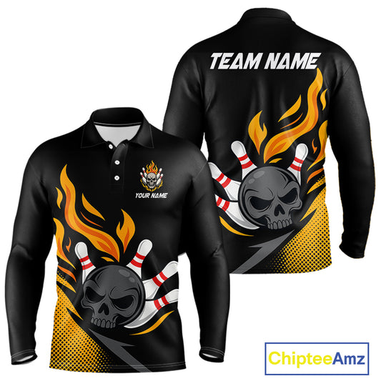 Custom Black and Yellow Flame Skull Bowling shirts for Men, bowling team league jerseys with Name NQS10263