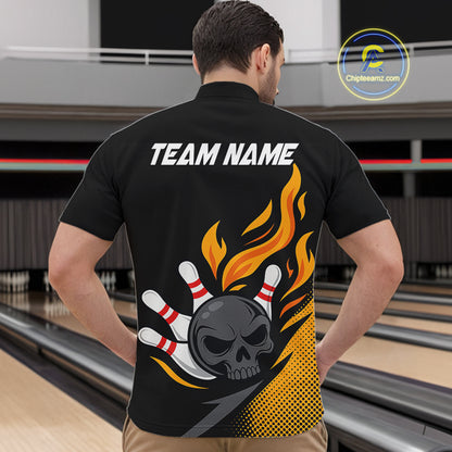 Custom Black and Yellow Flame Skull Bowling shirts for Men, bowling team league jerseys with Name NQS10263