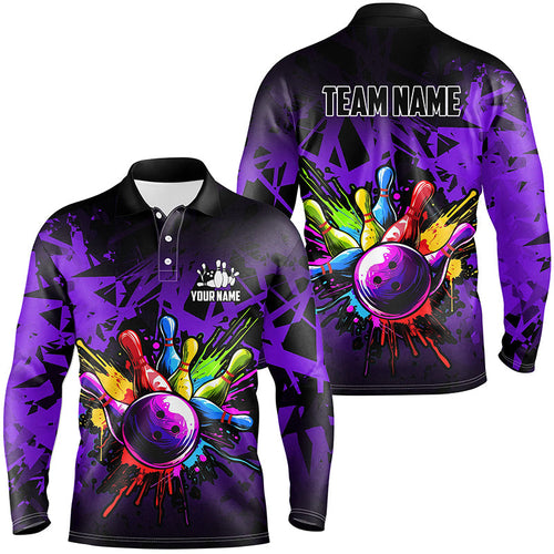 Colorful bowling jerseys Polo, 1/4 Zip Shirt for Men Custom Bowling Team shirts for bowler | Purple NQS8258