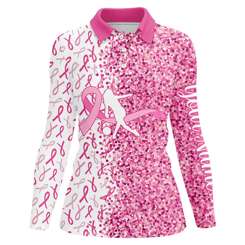 Pink glitter ribbon Bowling Shirts For Women Custom Breast cancer bowling shirts gift for bowlers NQS8261