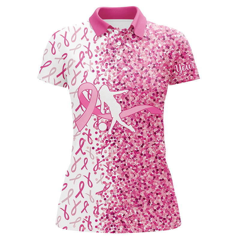 Pink glitter ribbon Bowling Shirts For Women Custom Breast cancer bowling shirts gift for bowlers NQS8261