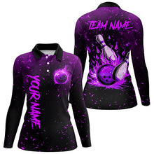 Load image into Gallery viewer, Purple Flame Bowling Jersey For Women Custom Bowling Polo, Quarter-Zip Shirt for Team, Gift for Bowler NQS8466