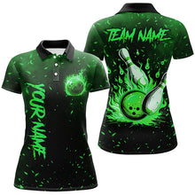 Load image into Gallery viewer, Green Flame Bowling Jersey For Women Custom Bowling Polo, Quarter-Zip Shirt for Team, Gift for Bowlers NQS8468
