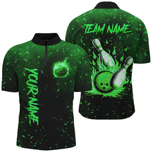 Load image into Gallery viewer, Green Flame Bowling Jerseys For Men Custom Bowling Polo, Quarter-Zip Shirt for Team, Gift for Bowler NQS8468