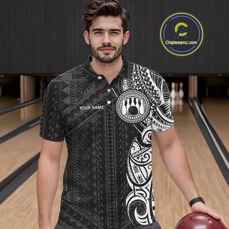 Black and White Tribal pattern Men Bowling Shirt Custom Bowling outfit men Team bowling league jersey NQS10648
