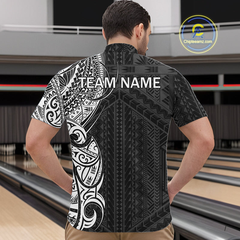 Black and White Tribal pattern Men Bowling Shirt Custom Bowling outfit men Team bowling league jersey NQS10648