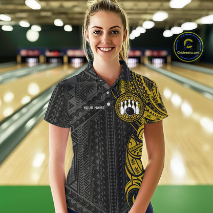 Black & Yellow Tribal pattern Women Bowling Shirt Custom Bowling outfit ladies Team bowling jersey NQS10650