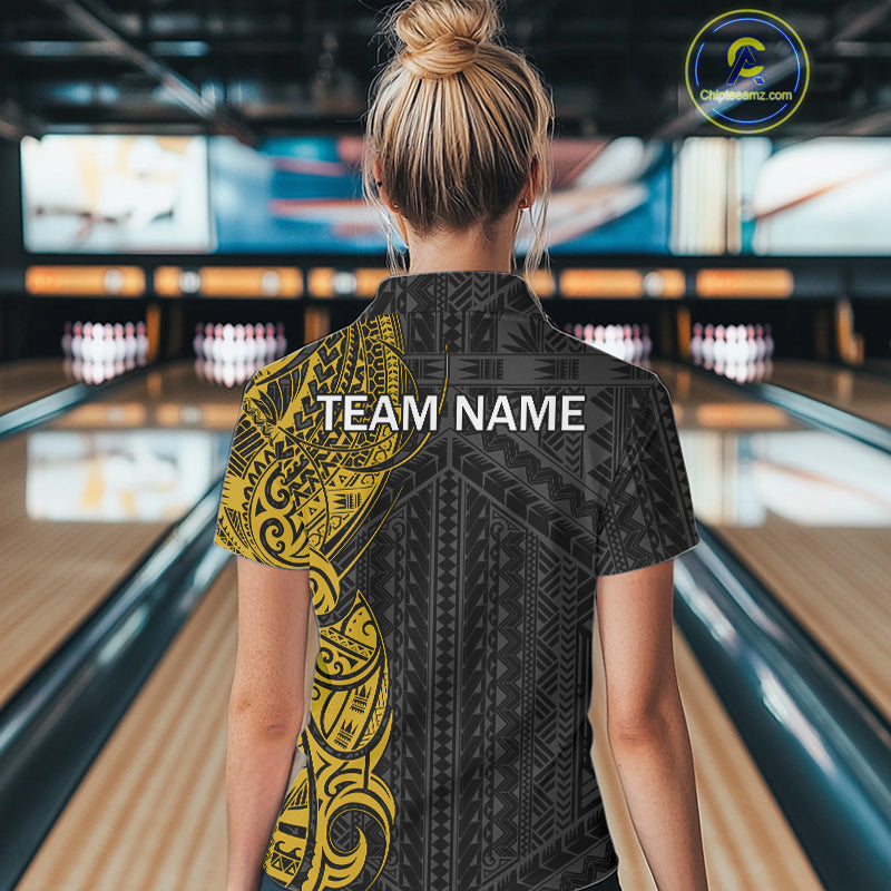Black & Yellow Tribal pattern Women Bowling Shirt Custom Bowling outfit ladies Team bowling jersey NQS10650